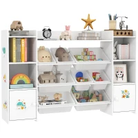 Qaba Kids Toy Organizers and Storage with 8 Removable Storage Bins and Bookshelf, White(m-9)