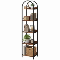 HOMCOM Bookshelf 5 Tier Arched Bookcase, 69.5" Tall Industrial Open Book Shelves with Metal Frame, Rustic Brown(m-2)