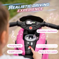 Aosom 6V Kids Motorcycle, Battery-Operated Mini Electric Motorbike with Forward/Reverse Switch, Horn, Pink(m-5)