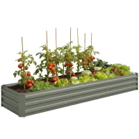 Outsunny 8'x2'x1' Galvanized Raised Bed, Large Elevated Planter Box for Growing Flowers, Herbs and Vegetables, Light Grey(m-9)