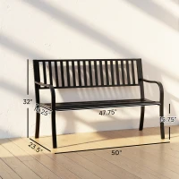 Outsunny Outdoor Bench, 50" Patio Garden Bench with Slatted Seat, Metal Bench for Backyard, Poolside, Lawn, Black(m-3)