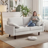HOMCOM 3 Seater Sofa, Velvet Upholstered Couch with Spring Cushions, Rubber Wood Legs and 2 Pillows, Cream White(m-1)