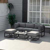 Outsunny 6 Pieces Patio Furniture Set, Space-Saving Sectional Outdoor Daybed with Aluminum Frame and Thickened Cushions, Grey(m-1)