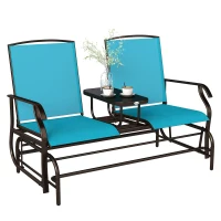 Outsunny Patio Glider Rocking Chair 2 Person Outdoor Loveseat Rocker Garden Furniture Bench, Blue(m-9)