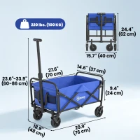 Outsunny Collapsible Folding Garden Cart, Heavy Duty Lawn Wagon with Universal Wheels and Adjustable Handle, Blue(m-3)