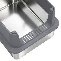PawHut 2 Pack XL Stainless Steel Litter Box with Scoops, High Sided, for Big and Multiple Cats, Anti-Urine Leakage(m-10)