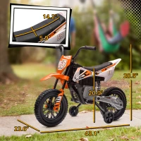 Qaba 12V Kids Electric Motorcycle w/ Twist Grip Throttle, Training Wheels, Rear Suspension & Music, Orange(m-3)