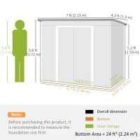 Outsunny 7' x 4' Galvanised Steel Garden Shed, with Foundation Kit - Green(m-3)