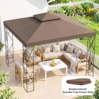 Outsunny 10' x 10' Square 2-Tier Gazebo Canopy Replacement Top Outdoor Garden Sun Shade Cover, Replacement Top Only, Coffee(m-8)