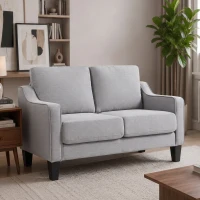 HOMCOM Loveseat Sofa, Modern Couch with Pocket Spring, Linen Upholstered, Thick Padded, Light Grey(m-8)