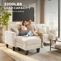 HOMCOM Sectional Sofa, L Shaped Couch, with Changeable Chaise or Ottoman, Cream White(m-7)