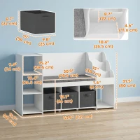 Qaba Kids Storage Shelf with Reading Nook, Toy Storage Organizer with Seat Cushion, 3 Fabric Drawers for Playroom, Nursery(m-3)