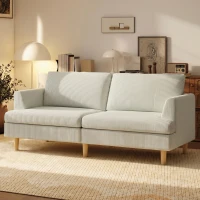HOMCOM 3 Seater Sofa, 74" Modern Corduroy Upholstered Couch with Thick Spring Cushions, Solid Wood Legs, Armrests, Beige(m-1)