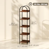 HOMCOM Bookshelf 5 Tier Arched Bookcase, 69.5" Tall Industrial Open Book Shelves with Metal Frame, Rustic Brown(m-3)