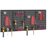HOMCOM 38 Piece Metal Peg Board with Accessories, Shelf Tool Organizer, Black and Red(m-9)