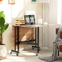 HOMCOM Six-Seater Drop-Leaf Dining Table with Wheels, Rustic Brown(m-7)