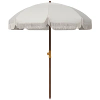 Outsunny 6.2' Beach Umbrella for Travel, Ruffles, Carry Bag, Portable Outdoor Umbrella for Garden, Light Grey(m-2)
