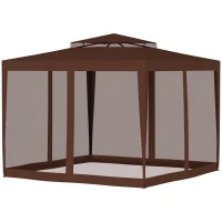 Outsunny 10' x 10' Outdoor Canopy Tent Party Tent with Mesh Netting and Double Tier Roof for Backyard, Garden, Patio, Brown(m-7)