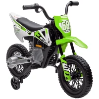 Qaba 12V Kids Dirt Bike, Electric Motorcycle with Twist Grip Throttle, Training Wheels, Rear Suspension & Music, Green(m-9)