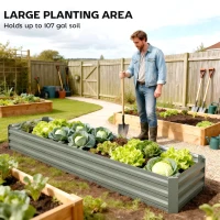 Outsunny 8'x2'x1' Galvanized Raised Bed, Large Elevated Planter Box for Growing Flowers, Herbs and Vegetables, Light Grey(m-4)