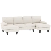 HOMCOM Sectional Sofa, U Shaped Couch with Double Chaise, Pillow-top Armrests and Spring Cushions, 2200lb Capacity, Beige(m-9)