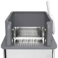 PawHut Stainless Steel Sifting Litter Box for Pine Pellet, High Sided, Anti-Leakage, Less Tracking, Includes Scoop & 10 Pads(m-9)