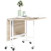 HOMCOM Six-Seater Drop-Leaf Dining Table with Wheels, Oak(m-2)