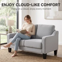 HOMCOM Loveseat Sofa, Modern Couch with Pocket Spring, Linen Upholstered, Thick Padded, Light Grey(m-4)