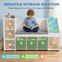 Qaba Kids Storage Shelf with Reading Nook, Toy Storage Organizer with Seat Cushion, 3 Fabric Drawers for Playroom, Nursery(m-4)