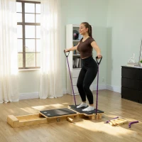 Soozier Foldable Pilates Reformer Machine, Multifunctional Pilates Board with Resistance Bands and Multi-Grips for Home Gym(m-1)