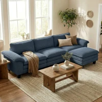 HOMCOM Sectional Sofa, L Shaped Couch with Deep Seat, Movable Ottoman and Pillow-top Armrests, Blue(m-2)