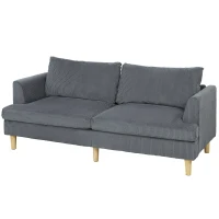 HOMCOM 3 Seater Sofa, 74" Modern Corduroy Upholstered Couch with Thick Spring Cushions, Solid Wood Legs, Armrests, Dark Grey(m-2)