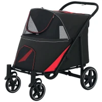 PawHut Foldable Pet Stroller with Universal Front Wheels, Shock Absorber, Dog Cat Carriage for Large & Medium Dogs, Black(m-11)