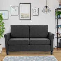 HOMCOM 2-Seat Sofa Two-Seater Couch with Armrests and Wood Legs for Living Room, Bedroom, Dark Grey(m-1)