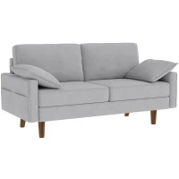 HOMCOM 3 Seater Sofa, Velvet Upholstered Couch with Spring Cushions, Rubber Wood Legs and 2 Pillows, Grey(m-9)