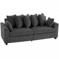HOMCOM Corduroy Couch, 3 Seater Sofa, Modern Upholstered Couch with Curved Armrests and 8 Removable Pillows, Dark Grey(m-9)