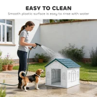 PawHut Plastic Dog House for Medium and Small Dogs, Water Resistant Puppy Shelter Indoor Outdoor with Door, Easy to Assemble, Blue(m-5)
