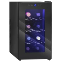 HOMCOM Quiet Wine Cooler Refrigerator, 8 Bottle, Beverage Wine Fridge with Glass Door, Temperature Control, for Champagne(m-9)