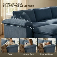 HOMCOM Sectional Sofa, L Shaped Couch with Deep Seat, Movable Ottoman and Pillow-top Armrests, Blue(m-6)
