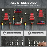 HOMCOM 38 Piece Metal Peg Board with Accessories, Shelf Tool Organizer, Black and Red(m-4)