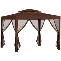 Outsunny 10' x 10' Outdoor Canopy Tent Party Tent with Mesh Netting and Double Tier Roof for Backyard, Garden, Patio, Brown(m-9)