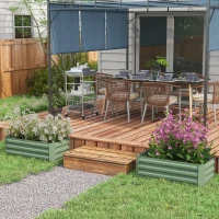 Outsunny Galvanized Raised Garden Beds, Outdoor Planter Box, Set of 2, for Flowers, Herbs and Vegetables, Green(m-1)
