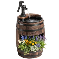Outsunny 23" H Outdoor Water Fountain Wood and Plastic Rustic Apple Barrel Pump Garden Decor for Outside Backyard(m-11)