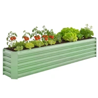 Outsunny 8 x 1.3 x 1.5ft Galvanized Raised Garden Bed, Reinforced Outdoor Planter Box with Open Bottom, Light Green(m-9)