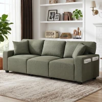 HOMCOM 3 Seater Sofa with Storage Pockets, Modern Upholstered Couch with Pocket Springs, Green(m-8)