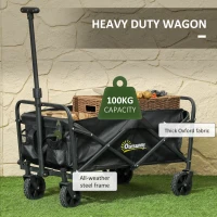 Outsunny Collapsible Folding Garden Cart, Heavy Duty Lawn Wagon with Universal Wheels and Adjustable Handle, Black(m-5)