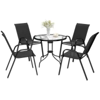 Outsunny Five-Piece Steel Patio Set, with Glass-Top Table - Black(m-2)