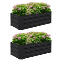 Outsunny Set of 2 Raised Garden Bed, Steel Elevated Planter Box for Flowers, Herbs, Succulents, 39"x20"x12", Black(m-9)