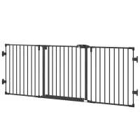 PawHut Foldable Dog Gate with Door, 3 Panel Metal Pet Gate for Stairs, Doorways and Fireplace, Auto-Close Safety Gate, Black(m-2)