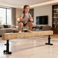 Soozier 7.5ft Adjustable Balance Beam, Gymnastics Beam with Wheels, Gymnastics Equipment for 6+ Years Old Training, Practice, and Professional Home Training, Brown(m-9)